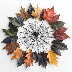 Canvas Print - Spooky Autumn Leaves and Spider Web Decor