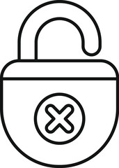 Poster - line icon of an open padlock with a cross sign, representing a security issue or a system error