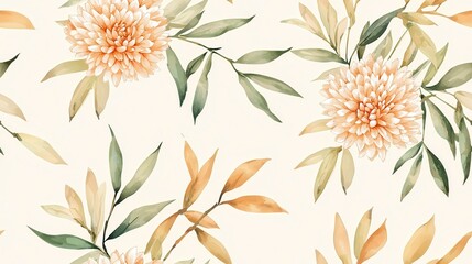 Beautiful floral pattern with soft colors featuring flowers and leaves, perfect for wallpapers and fabric designs.