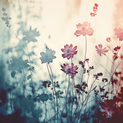 Wall Mural - Old floral paper grunge background. Vintage paper texture overlay with wildflowers.