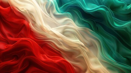 Wall Mural - Silk Waves of Italian Pride: Abstract Digital Design in National Flag Colors for Italy