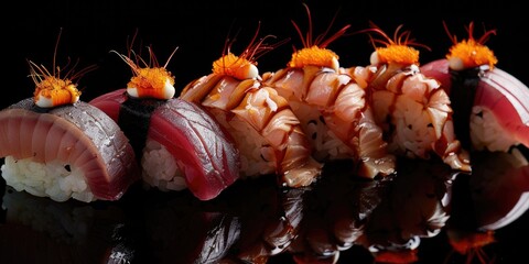 Wall Mural - Nigiri sushi with fresh sea urchin and tuna