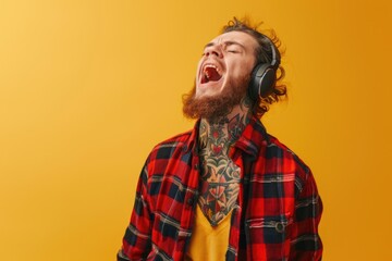 Poster - A person wearing a beard and headphones, possibly a musician or audio engineer