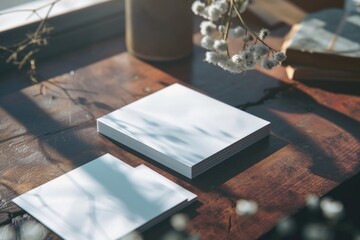 Poster - A simple, rustic table adorned with a book and fresh flowers, ideal for a cozy reading nook or home decor scene