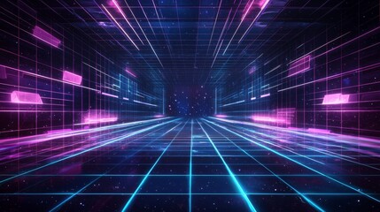 Futuristic Neon Grid Cyberpunk Background