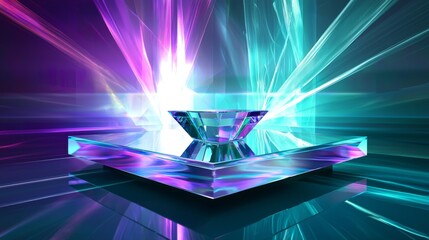 Poster - Futuristic Geometric Stage with Neon Lights and Prism Reflection
