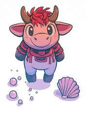 Canvas Print - Cute Cartoon Bull with Seashell