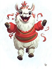 Canvas Print - Happy Llama in Red Outfit with Ribbon