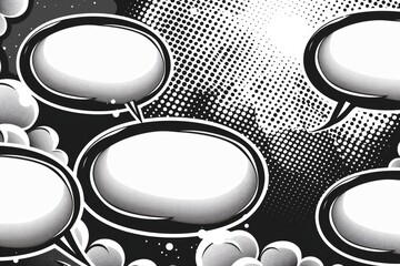 Poster - A collection of speech bubbles in black and white, great for illustrating conversation, dialogue or discussion