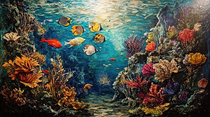 Wall Mural - Vibrant Coral Reef with Colorful Fish and Sea Life