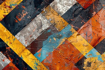 Poster - A close-up shot of an intricate checkered pattern featuring shades of orange, yellow, and black