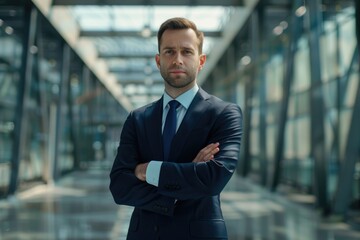 Aufkleber - A man in a suit and tie standing with his arms crossed, looking professional and assertive