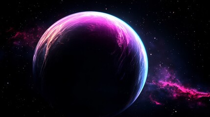 Fantasy double exposure, galaxy with swirling stars and planets in mesmerizing purples and blues