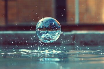 Aufkleber - Close-up view of a glass ball floating in calm water
