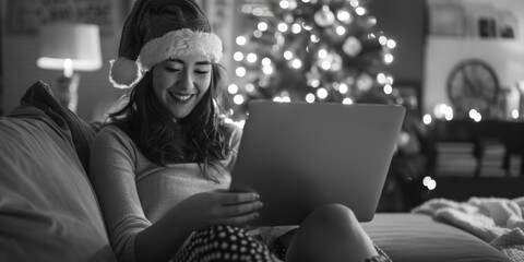 Poster - A person working on their laptop while seated on a couch, possibly at home or in an office setting