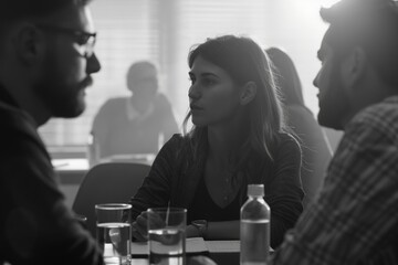 Poster - Group of people gathered around a table for socializing or meeting
