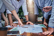 © BestCam/peopleimages.com - Business people, hands and paper for statistics at coffee shop, campaign research and productivity. Employees, documents and public relations agency for social media analysis, report and planning