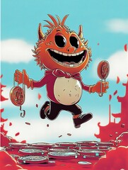 Wall Mural - Cartoon Monster Character with Candy and Coins