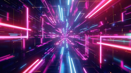 Wall Mural - Neon Lights Tunnel - Abstract 3D Render