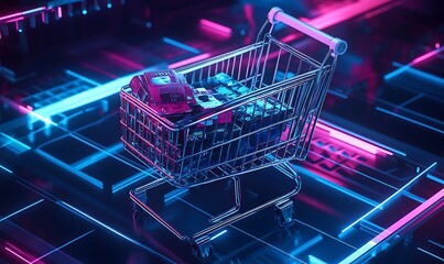 Aufkleber - Digital Shopping Cart with AI-Driven Product Suggestions and Streamlined Checkout, Advanced and Efficient Design, Photo Realistic