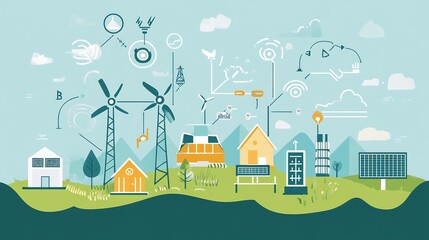 Canvas Print - Infographic on sustainable energy using icons and simple illustrations to convey key information effectively