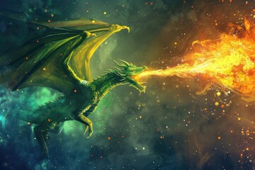 Aufkleber - A majestic fire-breathing dragon soaring through space in a distant galaxy