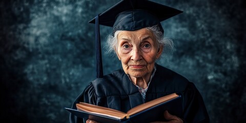 Wall Mural - The old woman got an education and now she is a graduate 