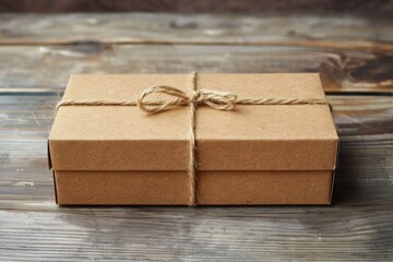 Aufkleber - A close-up of a brown box tied with twine sitting on a wooden table