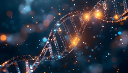 Poster - Complex Bioluminescent DNA Structure in Futuristic Technological Design