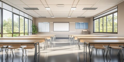 Shot of empty modern classroom ready for students to learn in it, back to school concept 