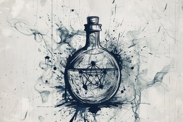 A classic design featuring a bottle with a pentagram symbol on it