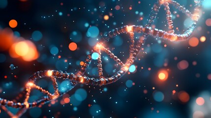 Poster - An Intricate DNA Model with Glowing Spheres and Copper Wires against a Dark Backdrop