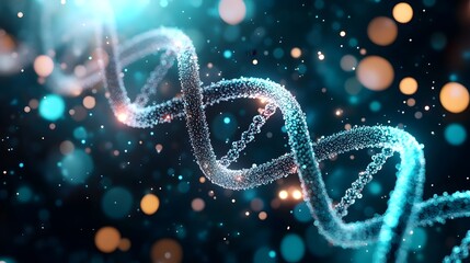 Poster - Futuristic DNA Model with Intricate Glowing Cells and Curved Lines
