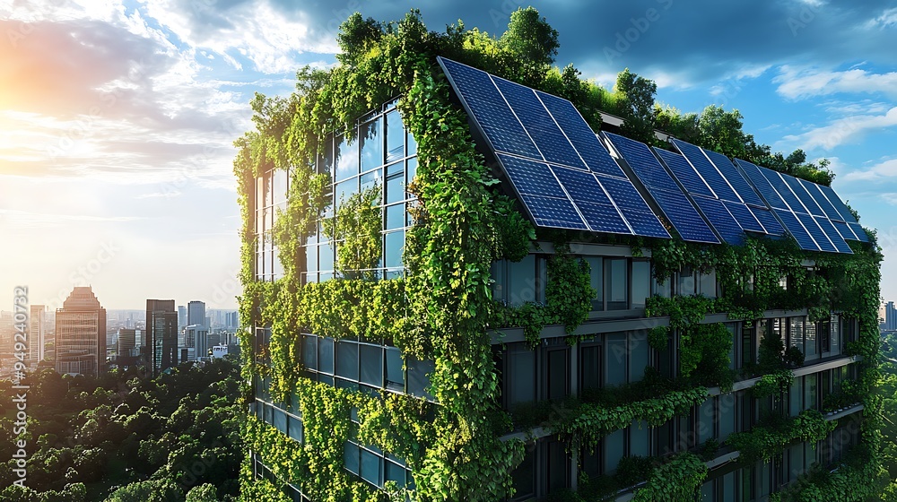 Corporate Office Building with Solar Panels, Green Walls, and Rainwater ...