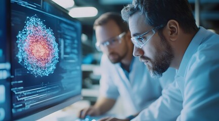 Poster - Two Male Engineers Collaborating on Innovative Technology Project in Modern Office Tech Lab