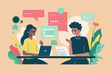 Poster - Two individuals using a laptop for work or study