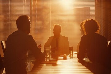 Wall Mural - People gathered around a wooden table, likely for social or business purposes