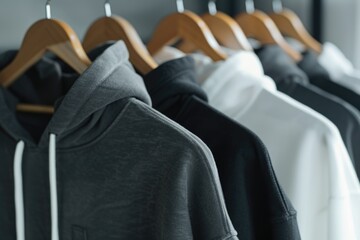 Aufkleber - Row of black and white hoodies hanging on a rack