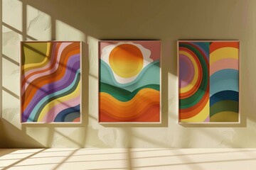 Poster - Three artwork pieces hung on a wall in a cozy room, providing an artistic ambiance