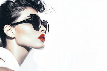 Canvas Print - A woman wearing sunglasses and red lipstick in a casual setting