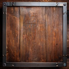 square wooden plank background; rustic metal side