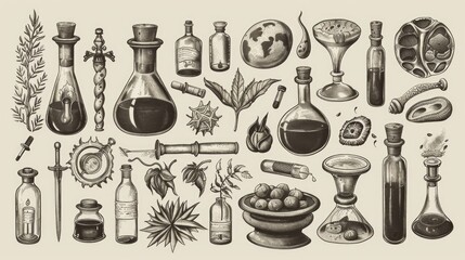 Poster - Assorted household utensils and containers used in food preparation