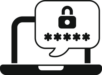 Poster - laptop is showing a speech bubble containing a lock icon and a password, representing the concept of
