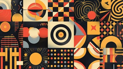 Poster - Geometric shapes and patterns on a dark, black surface