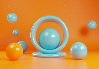 Wall Mural - a bunch of balls are floating around a blue sphere. ai.