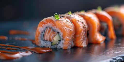 Wall Mural - Sushi Roll with Grilled Salmon