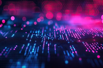 Poster - A vibrant digital landscape with glowing dots and lines, showcasing a futuristic design in blue and pink hues.
