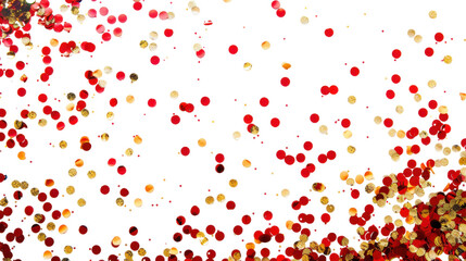 3D gold and red confetti that floats down isolated on white background