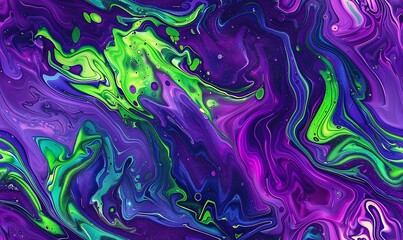 Wall Mural - a swirling marbled pattern using deep purple, neon green, electric blue, and magenta colors, Generative AI