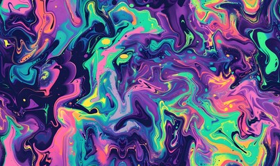 Wall Mural - a swirling marbled pattern using deep purple, neon green, electric blue, and magenta colors, Generative AI